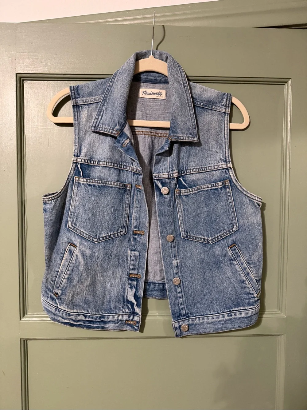 Madewell Blue Denim Sleeveless Vest with Front Pockets